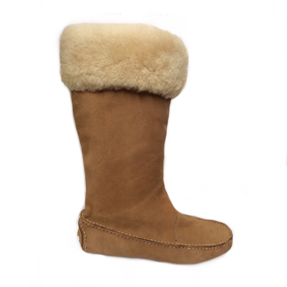 Dexter Tan Camel Shearling Sheepskin Boots Brown Suede Leather Winter Snow Boots